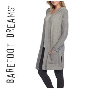 Barefoot Dreams Cozychic Lite Resort Hooded Cardigan Graphite Stone Gray L